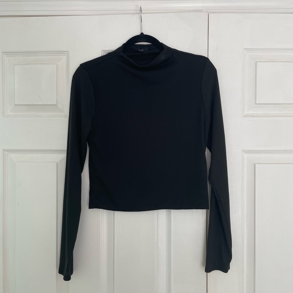 Double Layered Black Turtleneck Crop Top - image 1